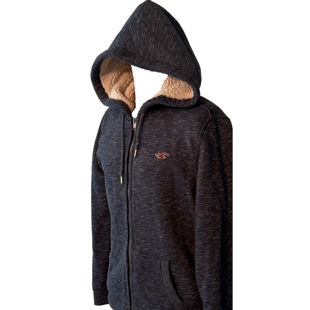 Hollister Hoodie Sherpa Fur Lined Jacket Full Zip Men's Small Skater Y2K - Picture 4 of 6